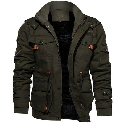 Logan Military Jacket – Waterproof Fleece-Lined Style-dark brown front view