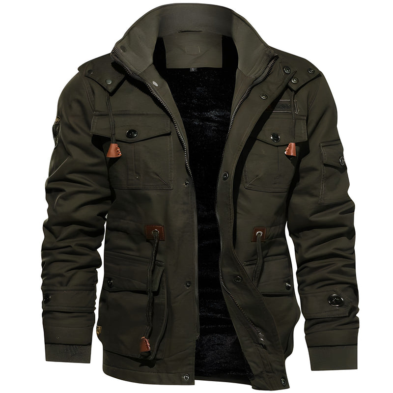 Logan Military Jacket – Waterproof Fleece-Lined Style-dark brown front view
