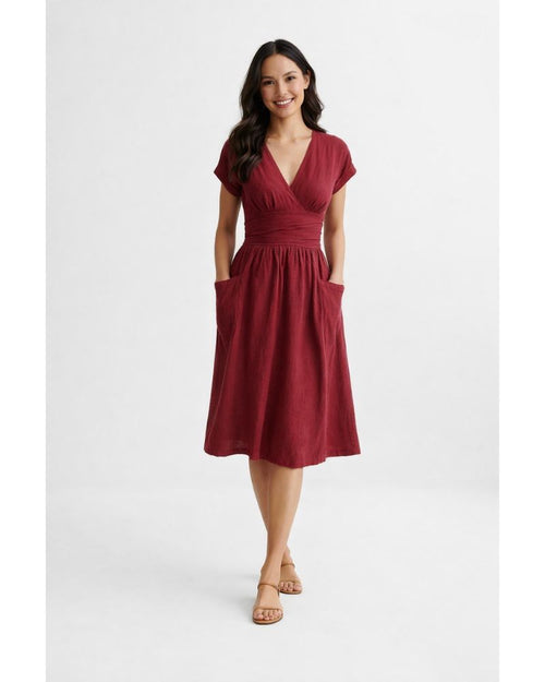Lottie Robe Portefeuille en Lin – Élégante Robe en Lin Naturel Fraîche et Confortable