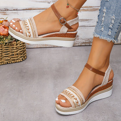 Lunaria Sandales Femme – Sandales à Talon Compensé Confortables avec Strass Chic pour l’Été