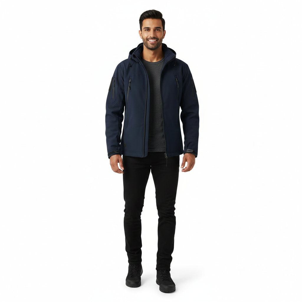 Lusian Men's Softshell Jacket – Adjustable Hooded Coat with Zipper Closure and Pockets