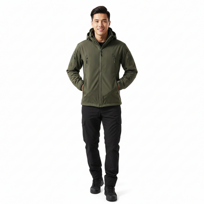 Lusian Men's Softshell Jacket – Adjustable Hooded Coat with Zipper Closure and Pockets