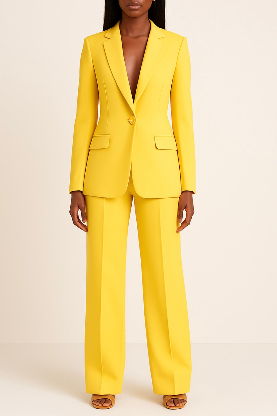 Loose-fit satin two-piece outfit with a contemporary feminine appearance