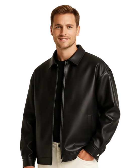Mason Men's Leather Jacket – Modern Cut, Clean Design & Zipper Closure