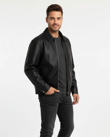 Mason Men's Leather Jacket – Modern Cut, Clean Design & Zipper Closure