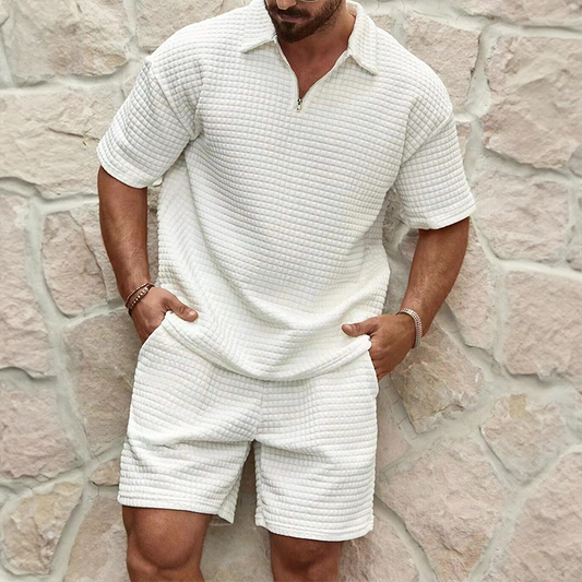 Silas Luxury Men's Ensemble – Breathable Cotton Polo and Matching Shorts, Summer Comfort