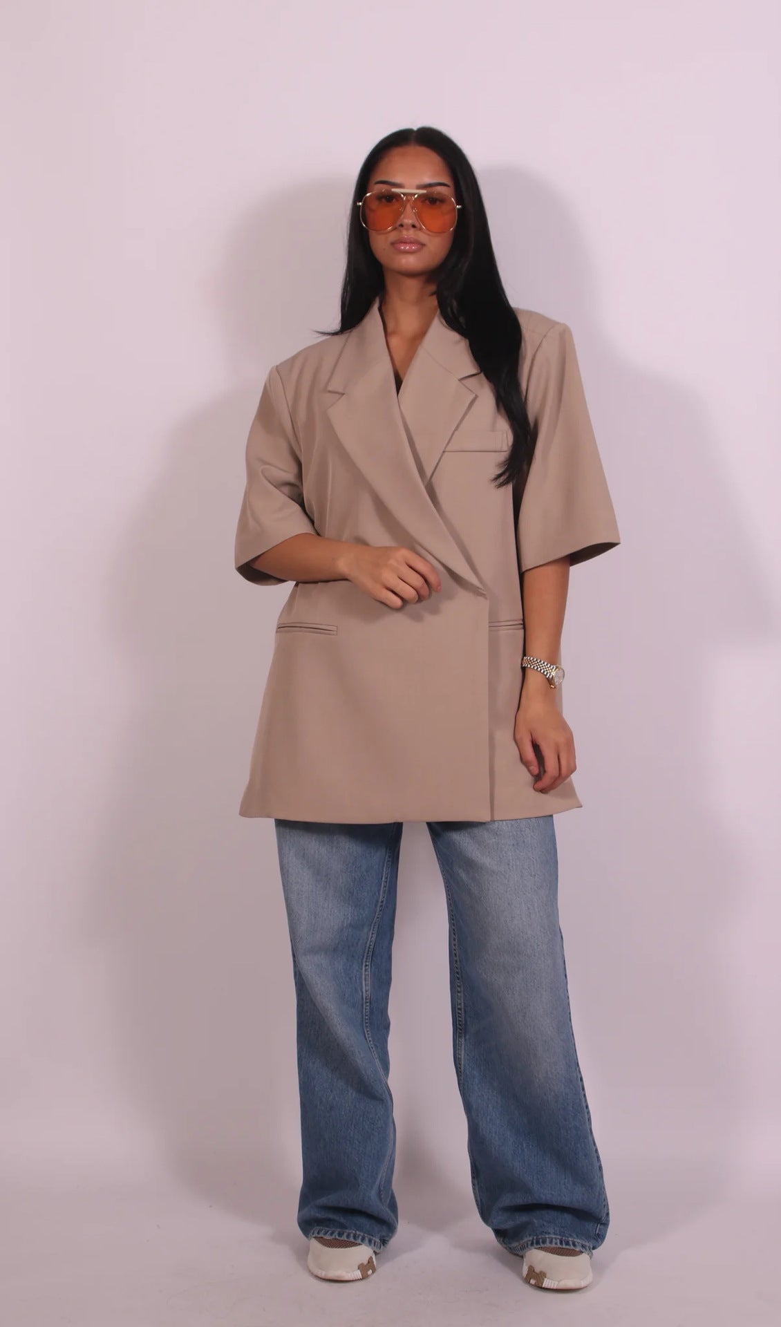 Brielle Blazer Femme – Veste Décontractée à Coupe Ample en Polyester avec Col Élégant