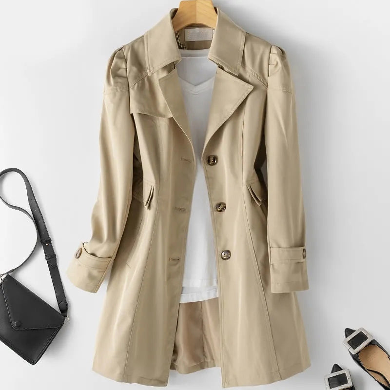 Freya Trench Femme Mi-Long – Coupe Élégante, Tissu Léger & Style Chic Polyvalent