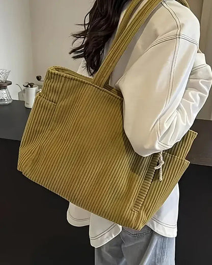Marijn Sac Cabas Femme – Tote Bag Côtelé avec Détails Cordon & Grand Espace de Rangement