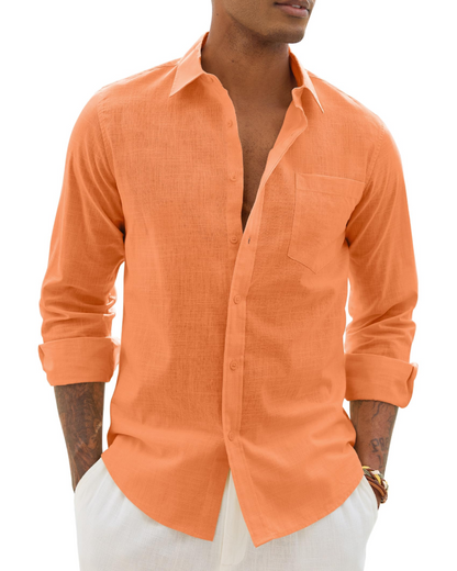Hugo Men's Shirt – Cotton Linen Long Sleeve Shirt, Light & Casual Chic Style