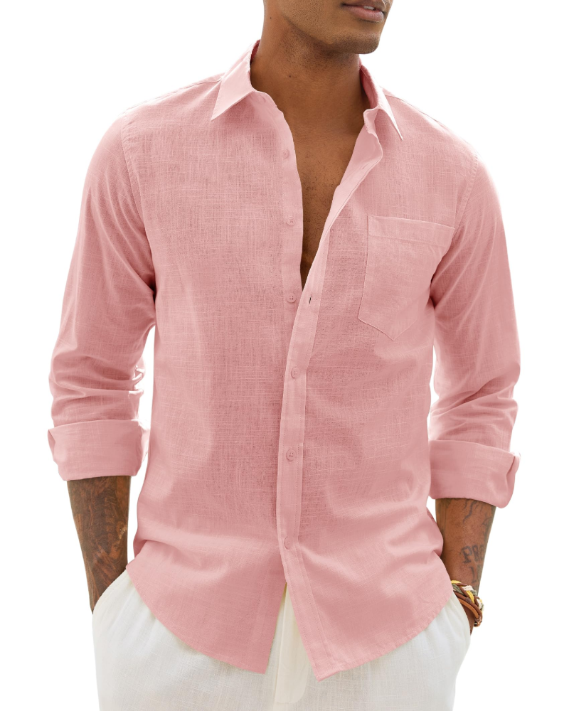 Hugo Men's Shirt – Cotton Linen Long Sleeve Shirt, Light & Casual Chic Style