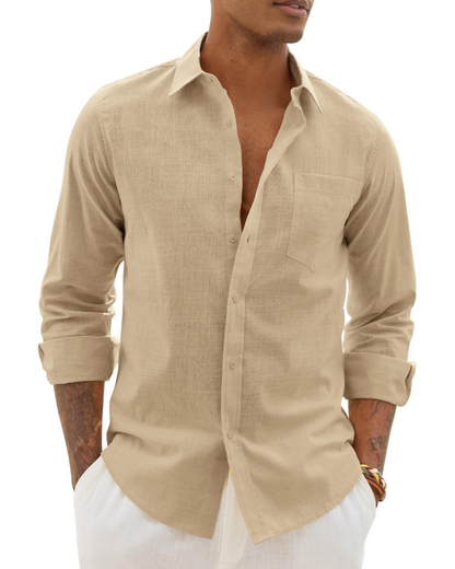 Hugo Men's Shirt – Cotton Linen Long Sleeve Shirt, Light & Casual Chic Style
