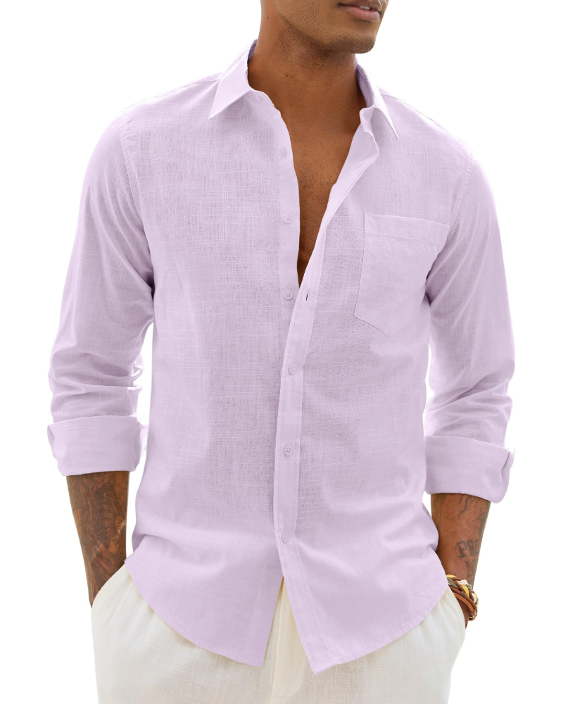 Hugo Men's Shirt – Cotton Linen Long Sleeve Shirt, Light & Casual Chic Style