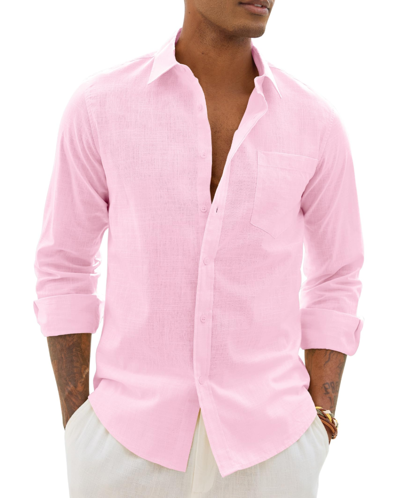 Hugo Men's Shirt – Cotton Linen Long Sleeve Shirt, Light & Casual Chic Style