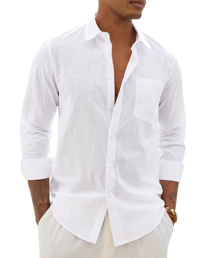 Hugo Men's Shirt – Cotton Linen Long Sleeve Shirt, Light & Casual Chic Style