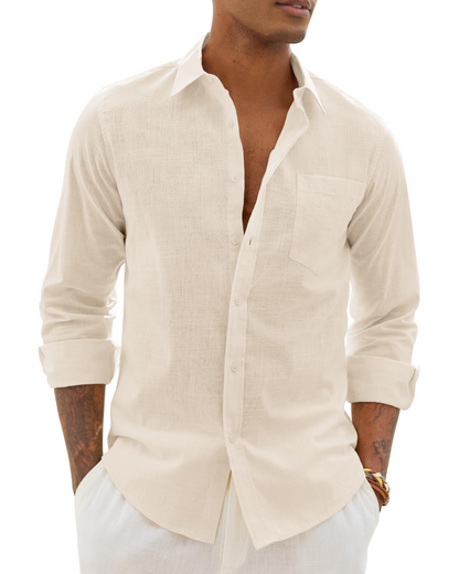 Hugo Men's Shirt – Cotton Linen Long Sleeve Shirt, Light & Casual Chic Style