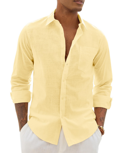 Hugo Men's Shirt – Cotton Linen Long Sleeve Shirt, Light & Casual Chic Style