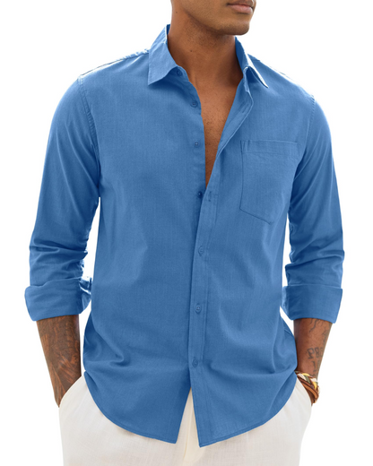 Hugo Men's Shirt – Cotton Linen Long Sleeve Shirt, Light & Casual Chic Style