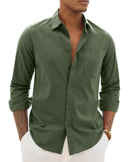 Hugo Men's Shirt – Cotton Linen Long Sleeve Shirt, Light & Casual Chic Style