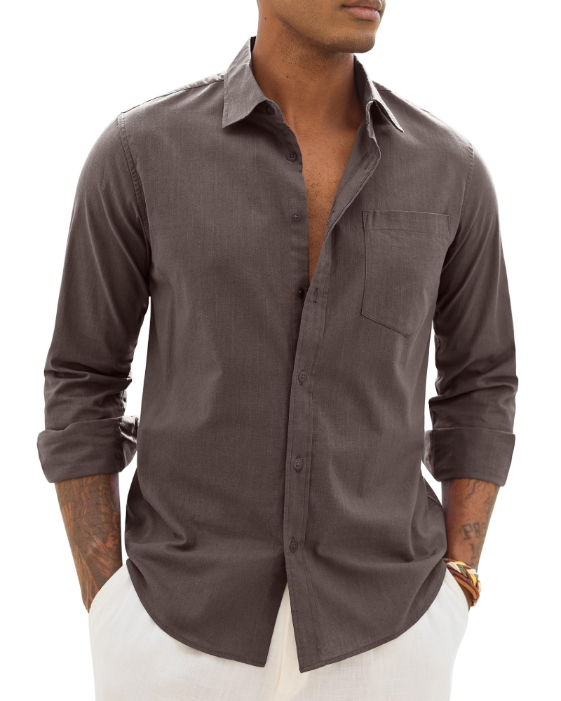 Hugo Men's Shirt – Cotton Linen Long Sleeve Shirt, Light & Casual Chic Style