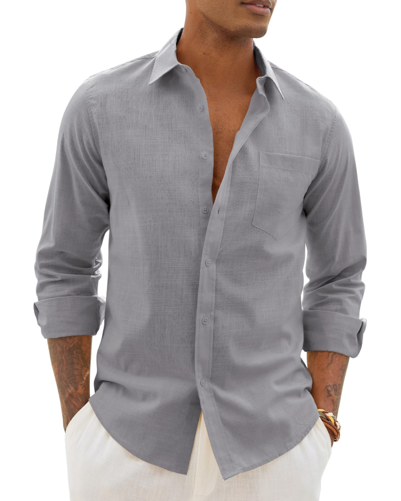 Hugo Men's Shirt – Cotton Linen Long Sleeve Shirt, Light & Casual Chic Style