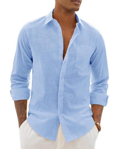 Hugo Men's Shirt – Cotton Linen Long Sleeve Shirt, Light & Casual Chic Style