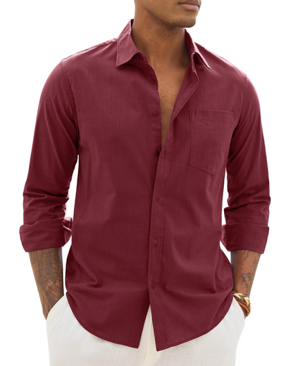 Hugo Men's Shirt – Cotton Linen Long Sleeve Shirt, Light & Casual Chic Style