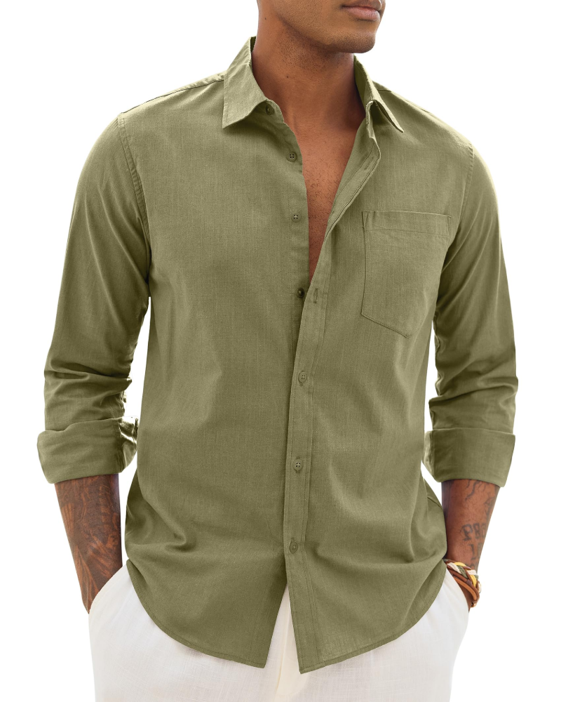 Hugo Men's Shirt – Cotton Linen Long Sleeve Shirt, Light & Casual Chic Style