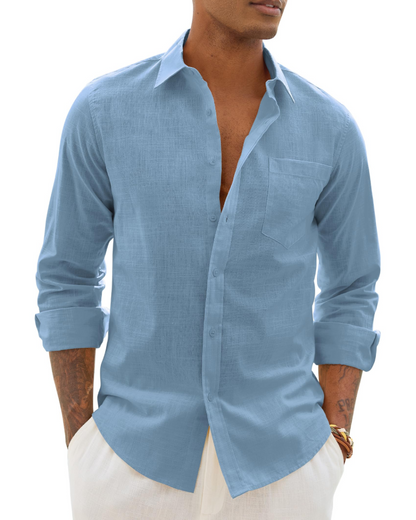 Hugo Men's Shirt – Cotton Linen Long Sleeve Shirt, Light & Casual Chic Style