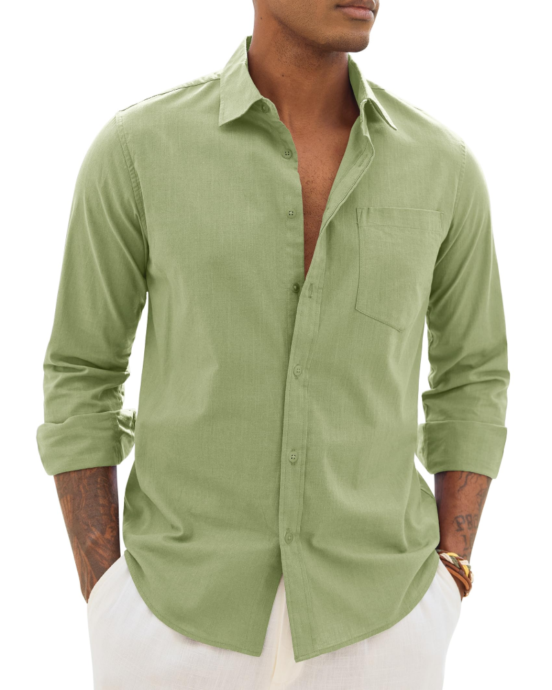 Hugo Men's Shirt – Cotton Linen Long Sleeve Shirt, Light & Casual Chic Style