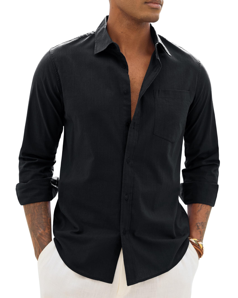 Hugo Men's Shirt – Cotton Linen Long Sleeve Shirt, Light & Casual Chic Style