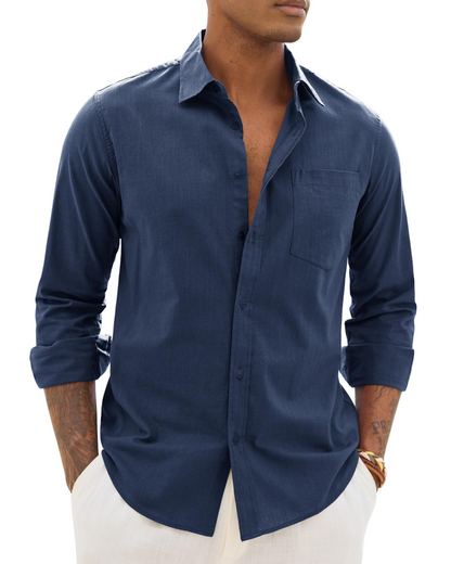 Hugo Men's Shirt – Cotton Linen Long Sleeve Shirt, Light & Casual Chic Style