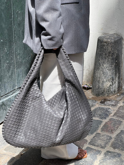 Noa Sac à Main Tressé Femme – Design Élégant en Cuir Végan avec Grand Espace et Fermeture Éclair