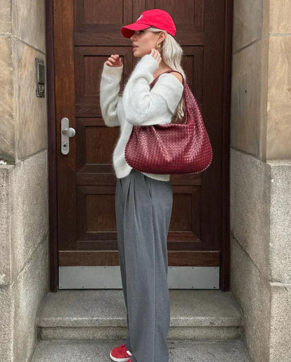 Noa Sac à Main Tressé Femme – Design Élégant en Cuir Végan avec Grand Espace et Fermeture Éclair