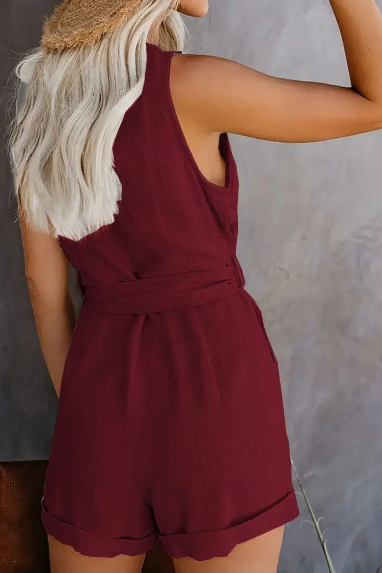 Nina summer playsuit styled with a flattering and comfortable silhouette - dark red