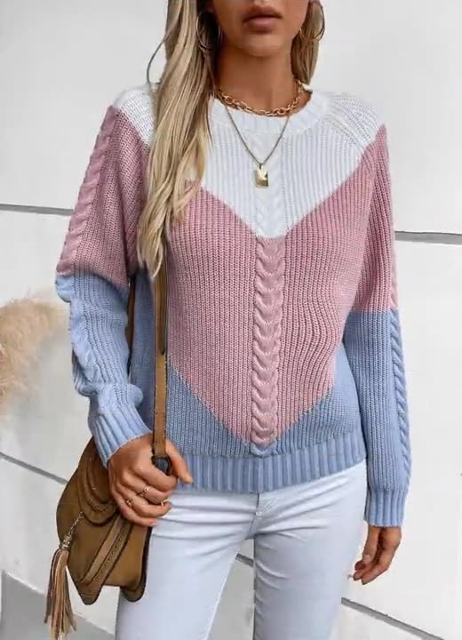 Serenity Pull Femme – Maille Torsadée Douce avec Motif Contrasté Chic Automne/Hiver
