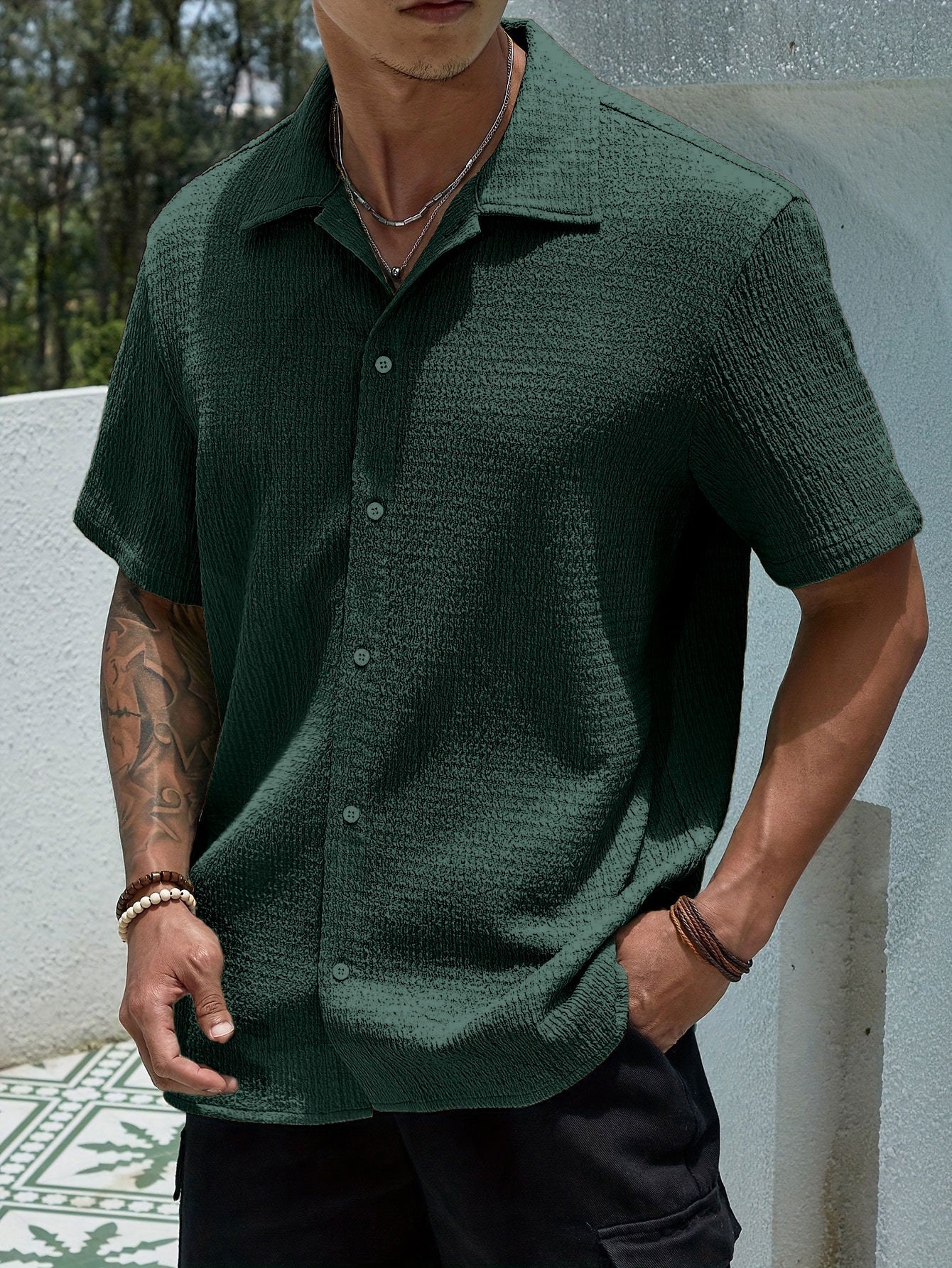 Marjhun Chemise Homme – Chemise Texturée Boutonnée Élégante & Confortable pour Look Décontracté
