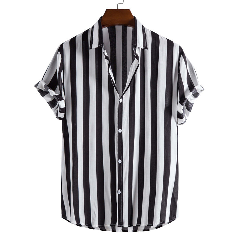Liam Chemise Homme – Chemise Courte à Rayures Verticales Élégante & Légère pour Été Chic