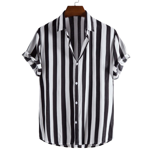 Liam Chemise Homme – Chemise Courte à Rayures Verticales Élégante & Légère pour Été Chic