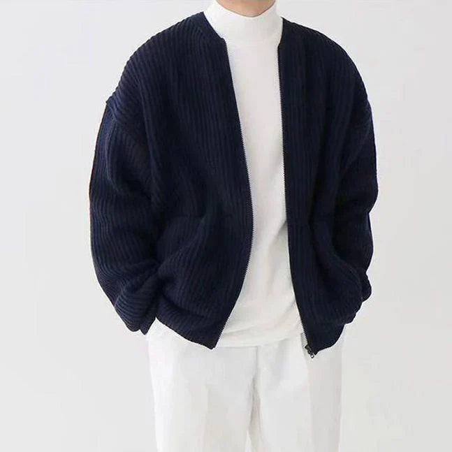 Hans Cardigan for Men – Casual Ribbed Knit Cardigan with Open Front & Practical Pockets