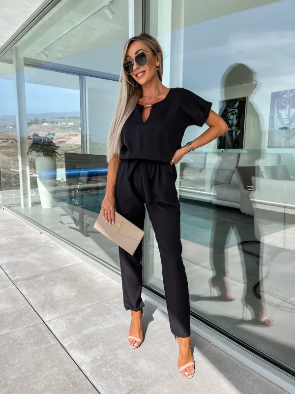 Tessa Elegant Women's Jumpsuit – Chic Short-Sleeve Outfit for Summer & Casual Occasions