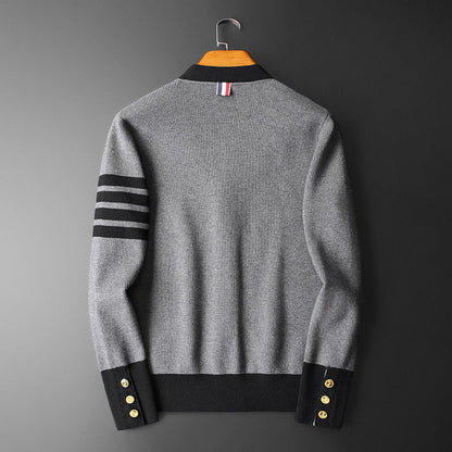Hans Cardigan Homme Cachemire – Élégant, Rayé avec Col V, Boutons Dorés & Poches Pratiques