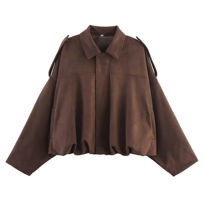 Elliana Veste Femme – Veste Ample Effet Daim avec Poches Pratiques pour Automne/Hiver