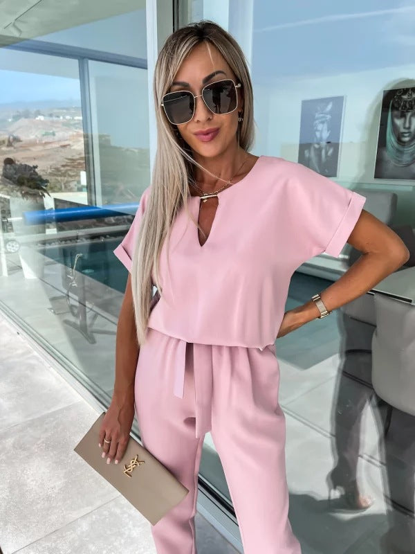 Tessa Elegant Women's Jumpsuit – Chic Short-Sleeve Outfit for Summer & Casual Occasions