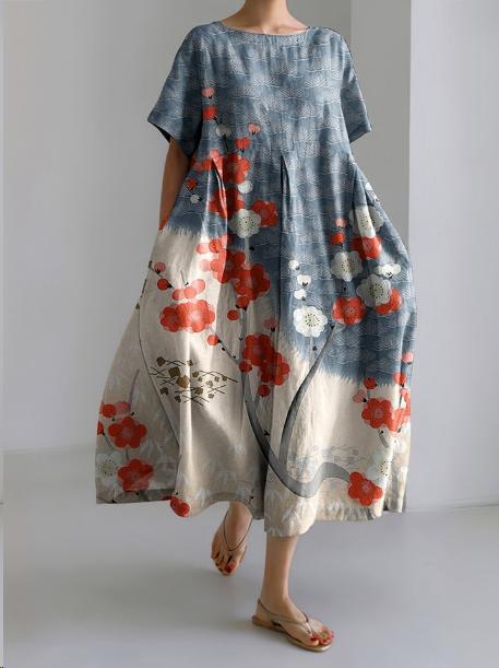 Sareno Midi Dress for Women – Lightweight Floral Dress with Round Neck & Comfortable Fit