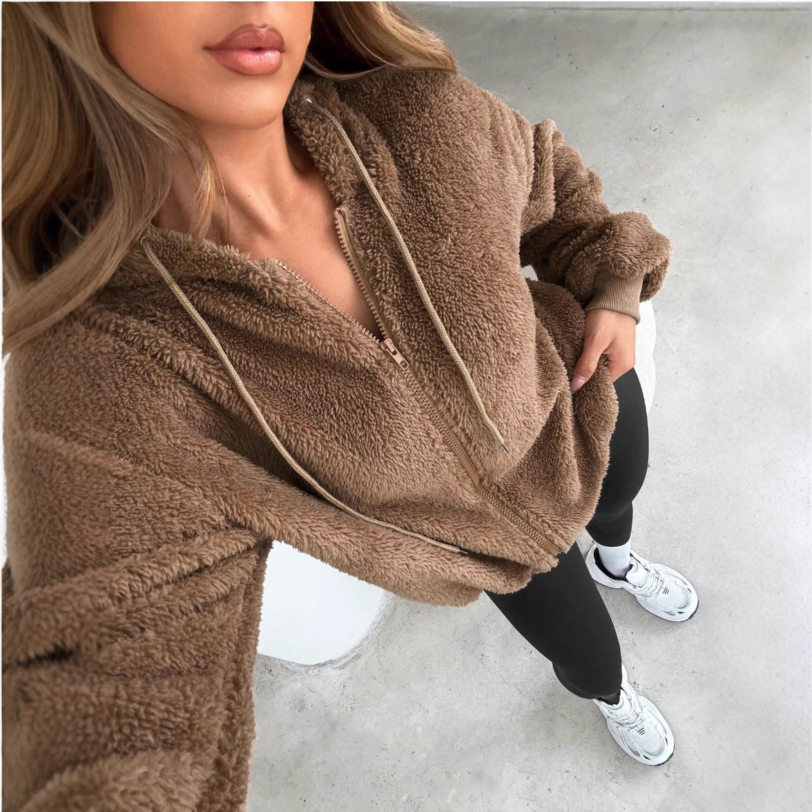 Adelyn Veste Femme – Cardigan Zippé à Capuche en Peluche Douce & Chaude pour Automne/Hiver