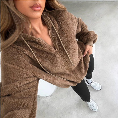 Adelyn Veste Femme – Cardigan Zippé à Capuche en Peluche Douce & Chaude pour Automne/Hiver