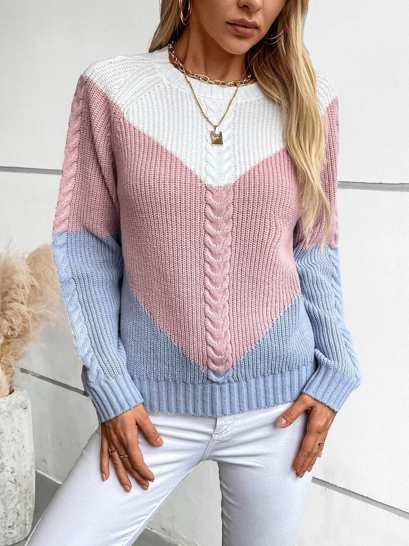 Serenity Pull Femme – Maille Torsadée Douce avec Motif Contrasté Chic Automne/Hiver
