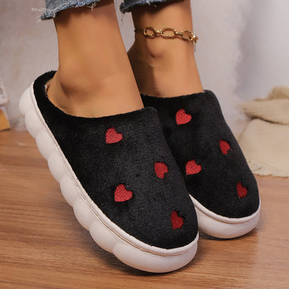 Kendra Pantoufles Femme – Chaussons en Polaire Douce avec Motifs Cœurs Rouges Confortables