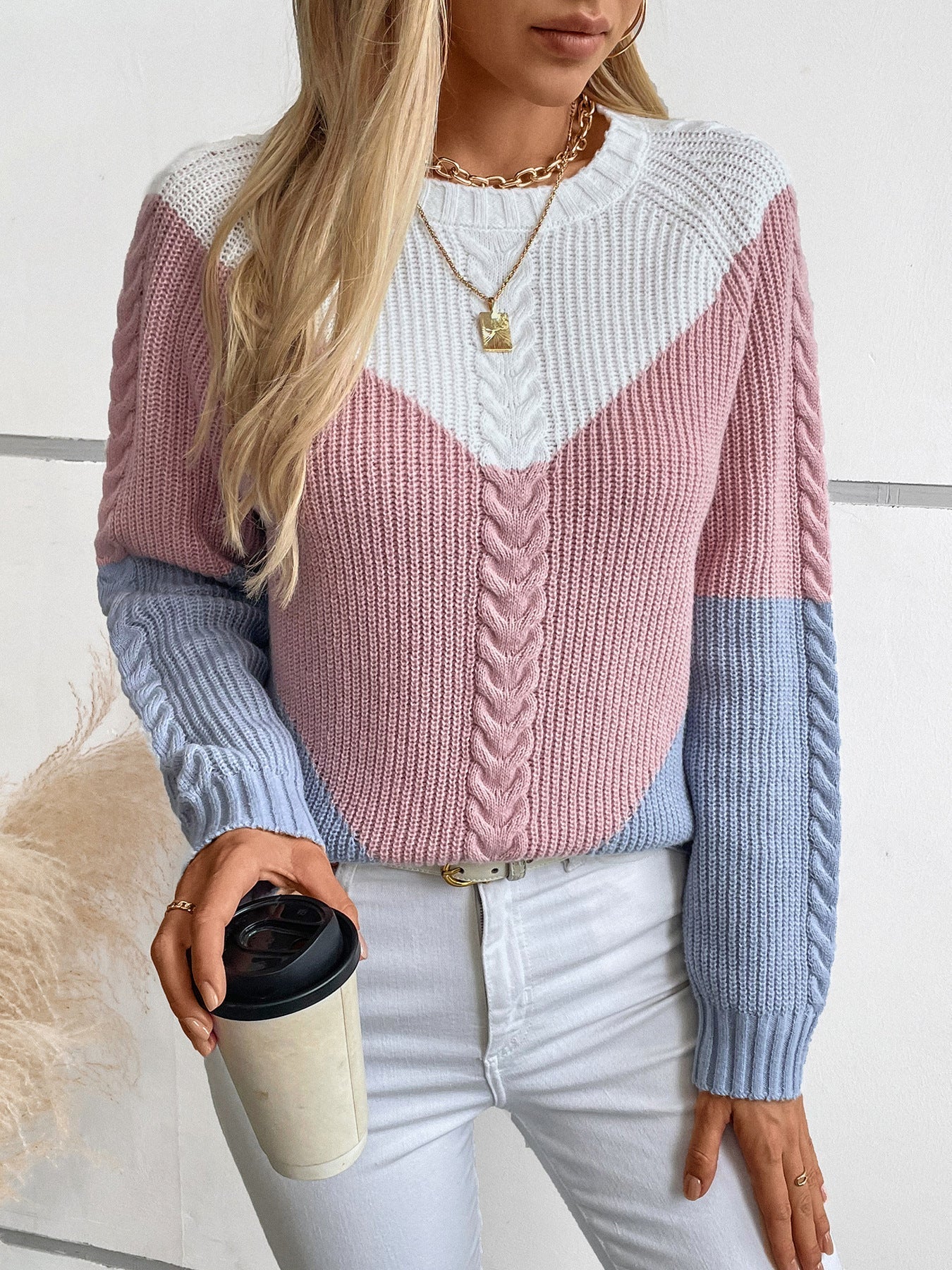 Serenity Pull Femme – Maille Torsadée Douce avec Motif Contrasté Chic Automne/Hiver
